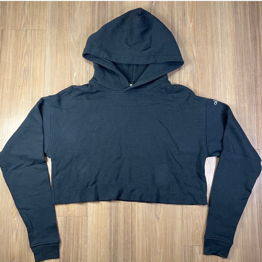 Alo Yoga Womens Cropped Hoodie Raw Hem Black XS